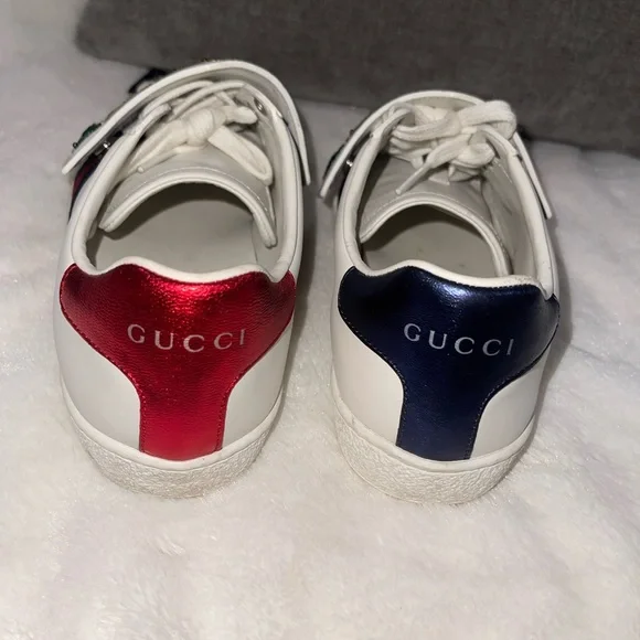 Gucci White Leather And Canvas Ace Sneakers
